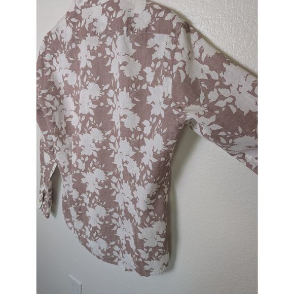 NWT Ingram Italian Linen Cotton Floral Beige Button Down Slim Fit Men Sz EU 40 - Picture 4 of 9